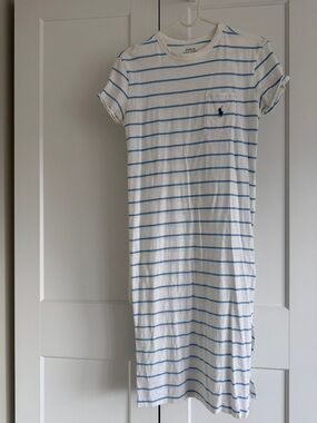 Polo by Ralph Lauren White and Light Blue Striped Maxi Tee Dress
